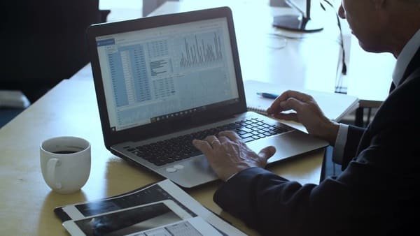 Persona usando portátil para revisar finanzas